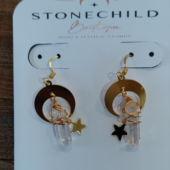 Handmade Celestial Quartz Earrings - Picture 3 of 4